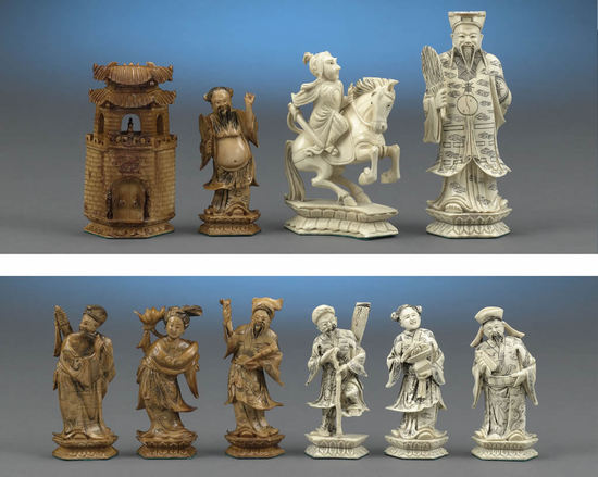резные китайские шахматы из слоновой кости